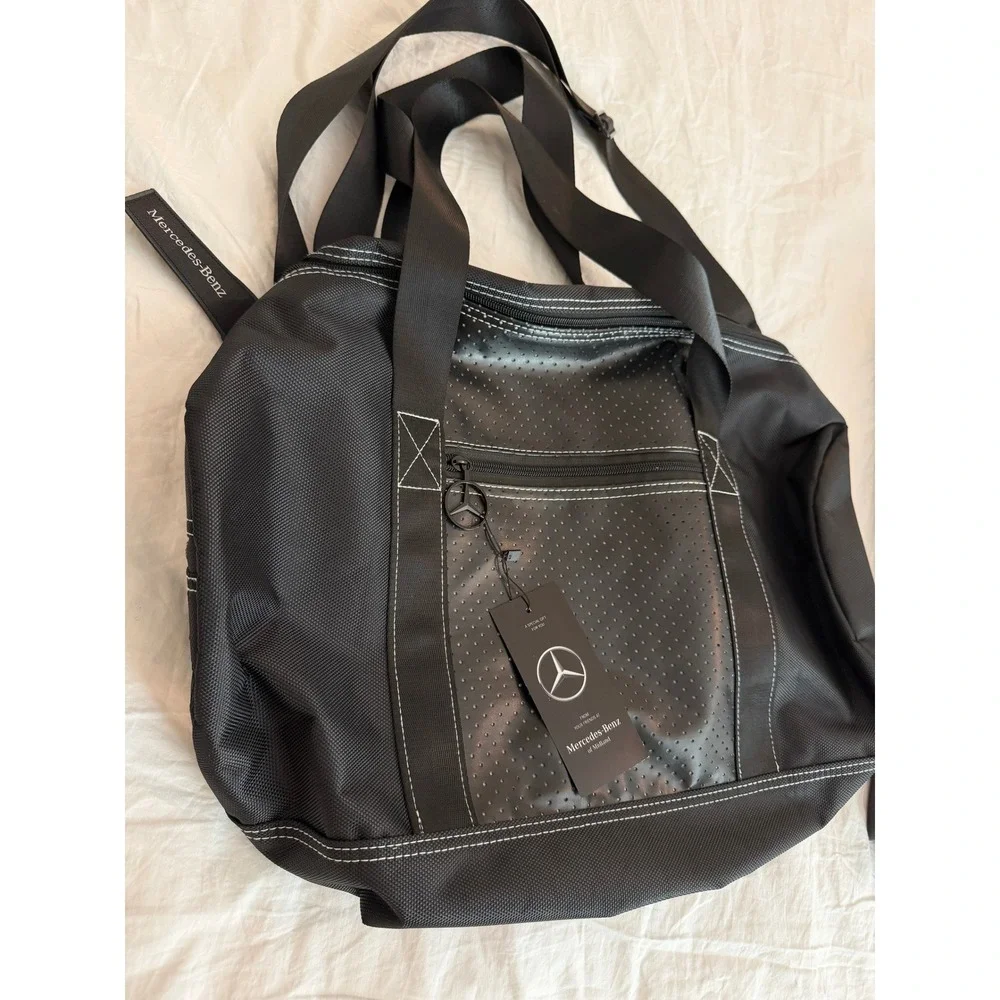 Mercedes Benz Duffel Bag and Quilted Blanket Travel Set Black Gray NWT